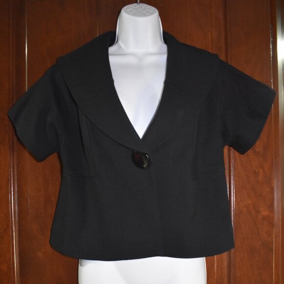 INC Black Cape Swing Jacket Size M Short Sleeve Blazer Chic Old Money Officewear - Picture 9 of 15